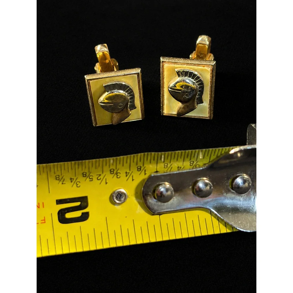 Vintage Two-Tone Roman Spartan Warrior Helmet Cufflinks Gold Silver Tone